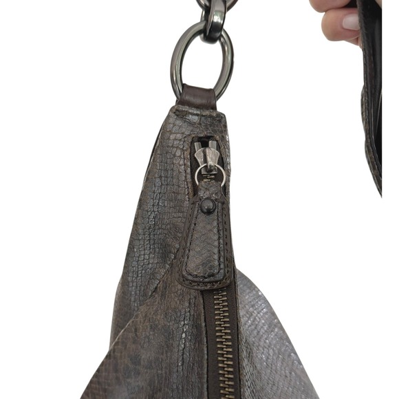 Coach Kristin Shoulder Bag Metallic Snakeskin Embossed Leather Gunmetal Hardware - Picture 8 of 14